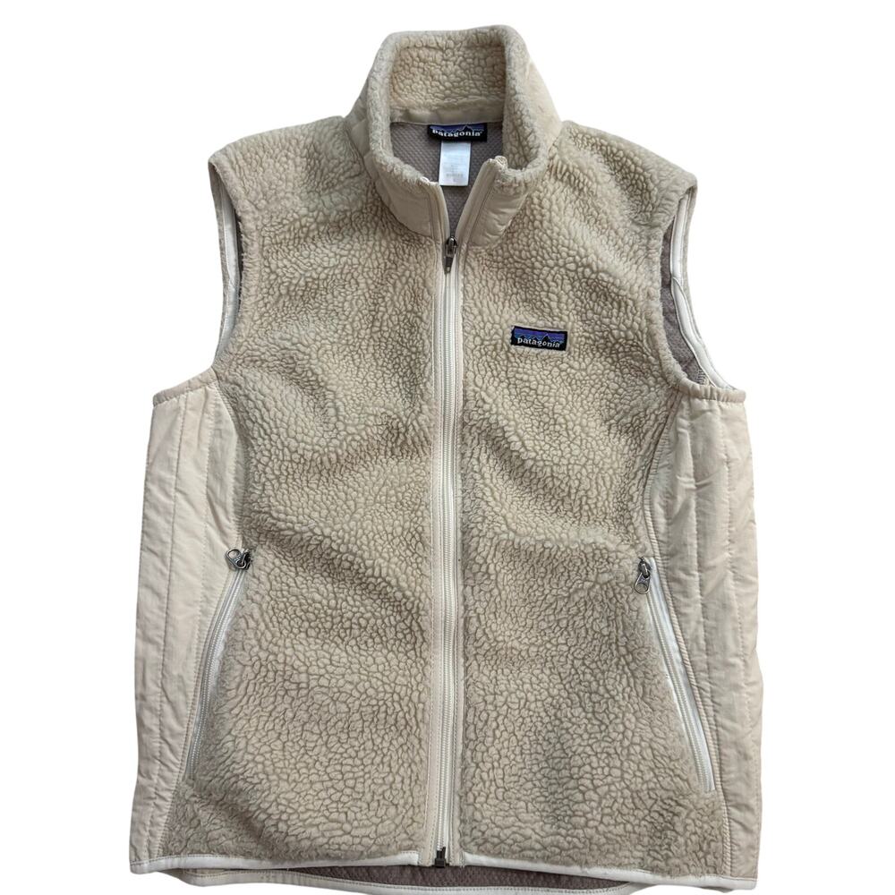 Patagonia Sherpa Fleece Vest Full Zip Zip Pockets Cream Beige Women L
